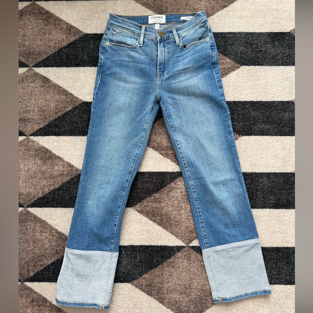 Frame Denim Le High Straight Leg Jeans in Sunland Blue